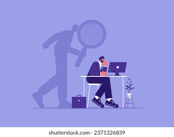 Self assessment, self analysis, for personal development or work improvement concept, businessman with shadow exploring himself