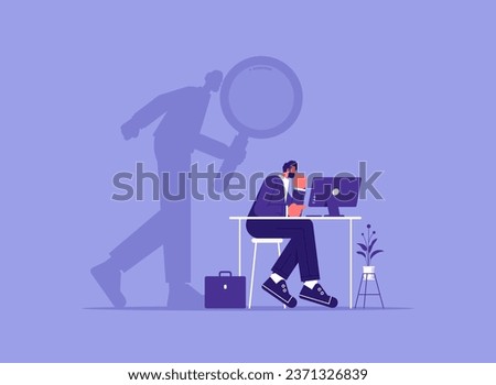 Self assessment, self analysis, for personal development or work improvement concept, businessman with shadow exploring himself
