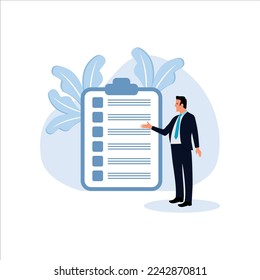Self assessment, evaluate yourself for personal development, woman giving check on checkbox in achievement list notepad paper, Modern Flat Illustration