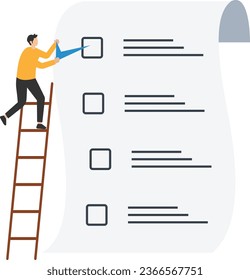 Self assessment, Evaluate yourself for personal development or work improvement, man giving check on checkbox, Achievement list notepad paper

