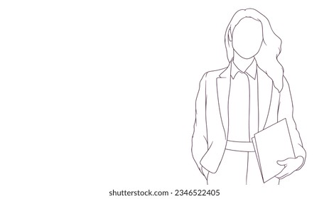 Self assured business woman with a note, hand drawn style vector illustration.
