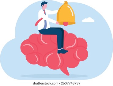 Self awareness, develop creativity to increase sensitivity in dealing with a situation, quick response, businessman ring the bell in his brain to awaken self-awareness and sensitivity to the situation