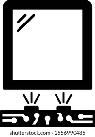 Self Awareness icon. Digital mirror.  A mirror symbol representing introspection and self-awareness in AI systems. Ideal for personal growth or AI development contexts.Black flat syle.