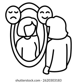 Self Awareness icon represented by look in the mirror Line style.