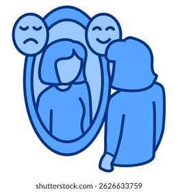 Self Awareness icon represented by look in the mirror Blue style.