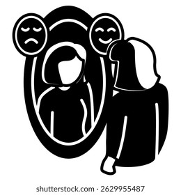 Self Awareness icon represented by look in the mirror Black Filled style.