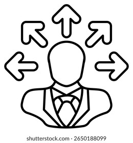Icono de autoconciencia representado por flechas que salen alrededor del estilo de línea de la cabeza.