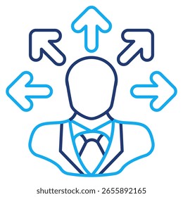 Self Awareness icon represented by arrows coming out around the head Dual Line style.