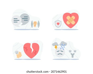 self awareness icon set collection with listening and understanding healing heart and broken and anxiety disorder