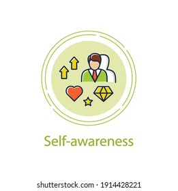 Self awareness improving concept line icon. Self cognition. Introspection. Self improvement and self realization. Business and career development. Vector isolated conception metaphor illustration