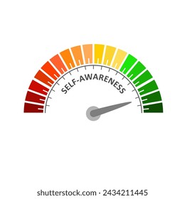 Selbstbewusstseinsstufe auf Maßstab. Waage mit Pfeil. Buntes Infografik-Element.