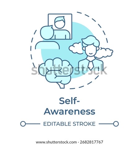 Self awareness soft blue concept icon. Recognizing mental state changes. Emotional regulation skills. Round shape line illustration. Abstract idea. Graphic design. Easy to use in article