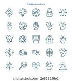 Strichsymbol für Selbsterkenntnis. Symbol für Selbstbewusstseinszeile. bearbeitbares Strichsymbolpaket