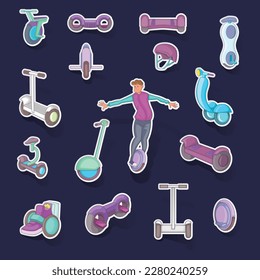 Iconos de scooter de autoequilibrio establecen el vector de colección de los agitadores con sombra sobre el fondo púrpura