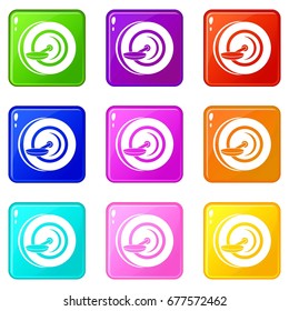 Self balancing wheel icons of 9 color set isolated vector illustration