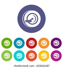 Self balancing wheel icons set in circle isolated flat vector illustration