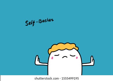 Self basher hand drawn vector illustration with cartoon comic man showing borders social mask lettering