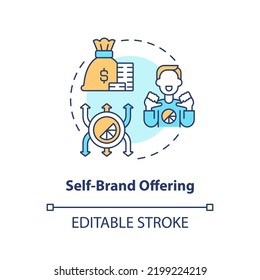 Self Brand Offering Concept Icon. Launch Sustainable Startup. Creator Business Model Abstract Idea Thin Line Illustration. Isolated Outline Drawing. Editable Stroke. Arial, Myriad Pro-Bold Fonts Used