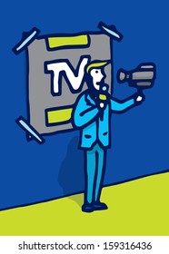 Self broadcasting news reporter on camera