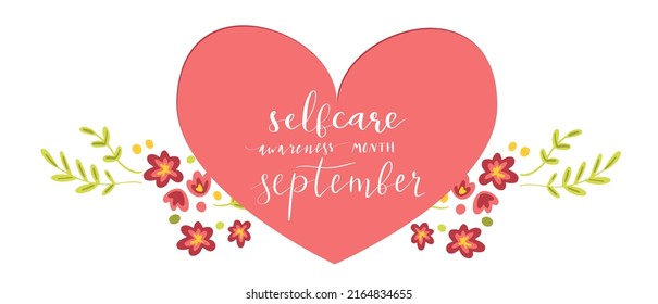 Mes de autocuidado Mes de sensibilización Semptember ilustración vectorial de la mano en script