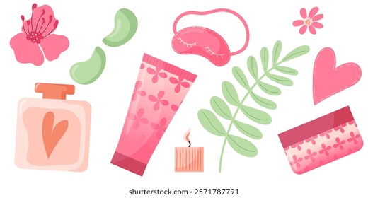 Self care beauty collection. Vector illustrations. Well-being, harmony, lifestyle set. Love yourself