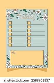 self care checklist with daisy flowers