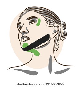 Selbstpflege, Kinnbandtechnik, kinesiologische Gesichtspflege, Vektorgrafik