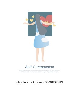 self care and self compassion concept,Power of Being Kind to Yourself,understanding toward ourselves when we suffer fail,Vector illustration.