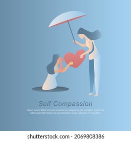 self care and self compassion concept,Power of Being Kind to Yourself,understanding toward ourselves when we suffer fail,Vector illustration.