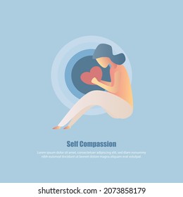 self care and self compassion concept,Power of Being Kind to Yourself,understanding toward ourselves when we suffer fail,Vector illustration.