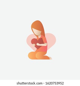 self care and self compassion concept,woman or girl sit hug heart red,mental people,vector illustration