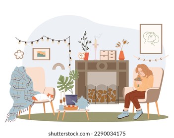 Self care concept with cozy atmosphere symbols flat vector illustration