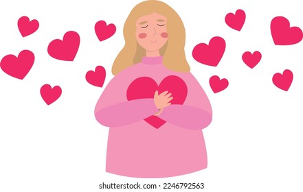 Self care concept. Woman holding heart. Valentine's day. Mental health 