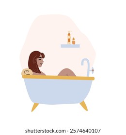 Self care concept woman relaxing in a bathtub embracing self love and tranquility.