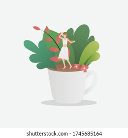 self care concept,women find happy with love yourself and the nature around,positive mind,Vector illustration.
