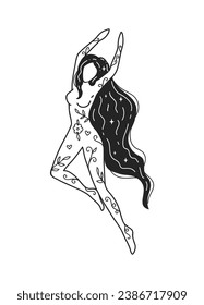 Self care Feminine vector Illustrations. Mental Healthcare. The woman Balance harmony. Card, valentines card. Doodle style