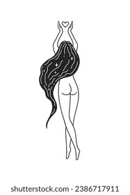 Self care Feminine vector Illustrations. Mental Healthcare. The woman Balance harmony. Card, valentines card. Doodle style