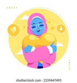 self care hijab blue girl character illustration