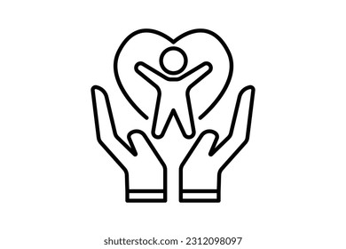 Self care icon. hand, heart and man. icon related to healthy living, yoga, meditation, relaxation. Line icon style design. Simple vector design editable