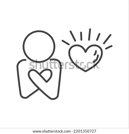 self care icon Loving your body and life positive inspiration happy selfish man thin line symbol on white background - editable stroke vector illustration.