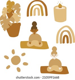Self Care Icons Isolated Boho Neutral Colour Palette