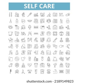 Self care icons, line symbols, web signs, vector set, isolated illustration