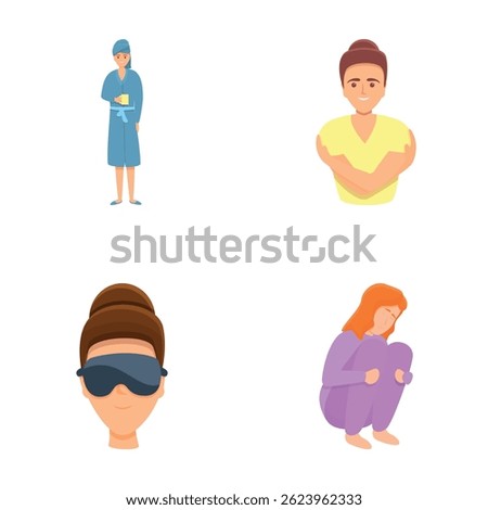 Self care icons set cartoon vector. Relaxing pleasant home activity for pleasure. Home pastime