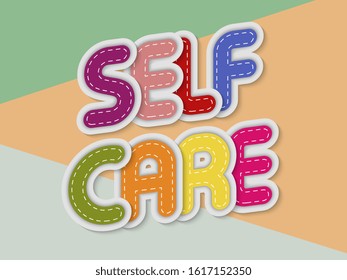 self care letters banner with border stitches