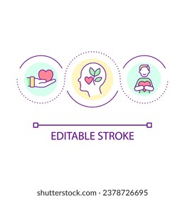 Self care loop concept icon. Share love. Mental health. Love yourself. Personal harmony abstract idea thin line illustration. Isolated outline drawing. Editable stroke. Arial font used