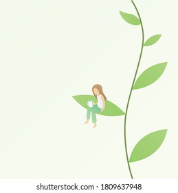 self care and love yourself concept,Woman sitting relaxing with a watering on the plants,Vector illustration.