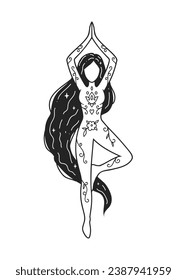 Self care, Meditation girl yoga. Feminine vector Illustrations. Mental Healthcare. The woman happiness. Card, valentines card. Doodle style