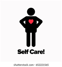 Self Care Motivational Feel Good Poster With Heart In Man Icon