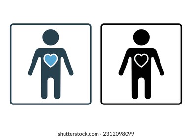 Self care motivational icon. Heart In Man. icon related to healthy living, yoga, meditation, relaxation. Solid icon style design. Simple vector design editable