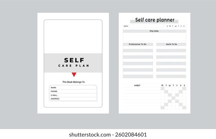 Self care planner With Cover page layout design template	